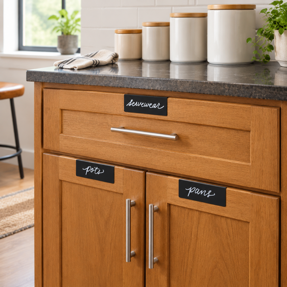 Black 8 Pack Clip-on Metal Cabinet and Drawer Labels, Reusable Chalkboard Organization Tags