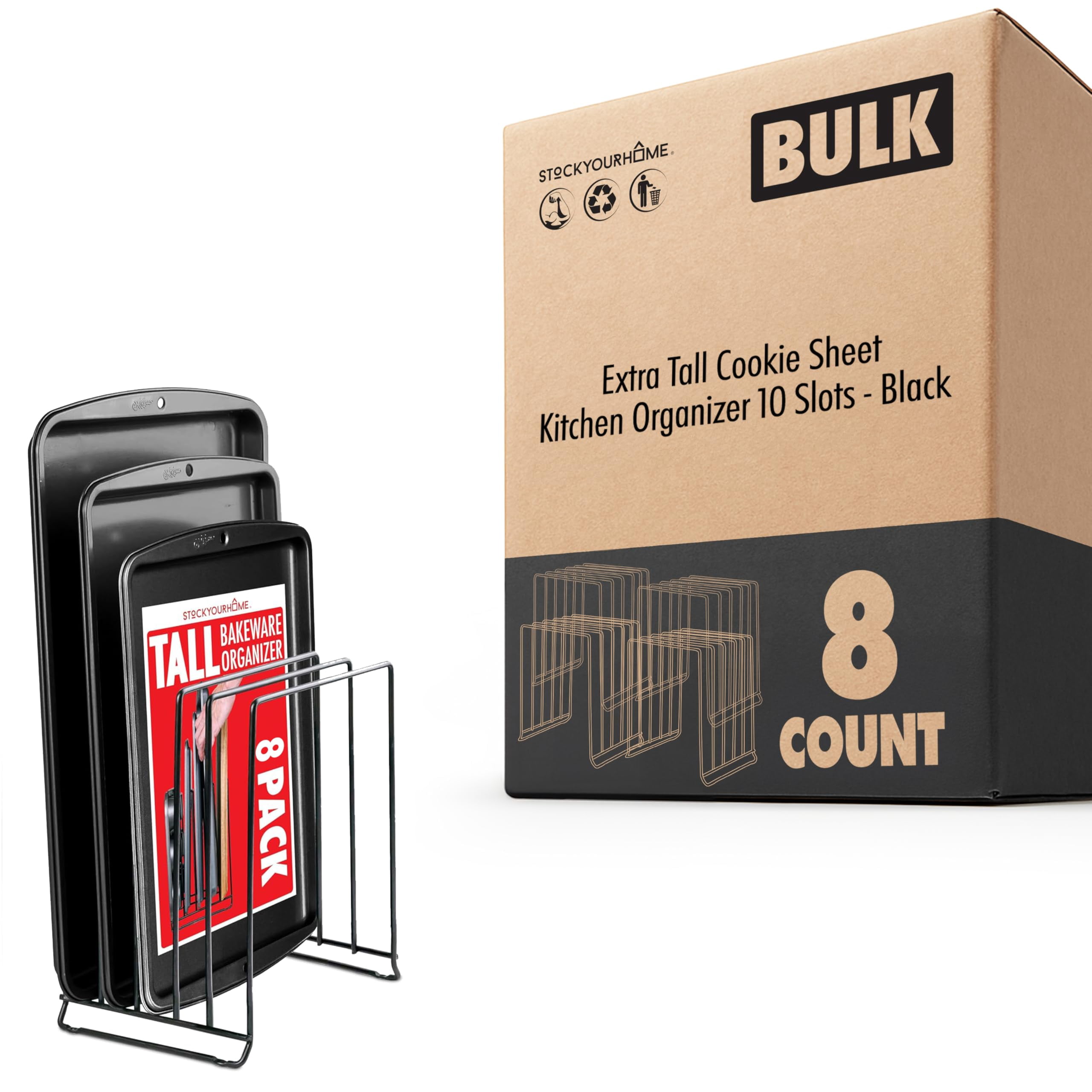 Black (8 Pack) Extra Tall Steel Baking Pan Organizer Rack for Cabinet ...
