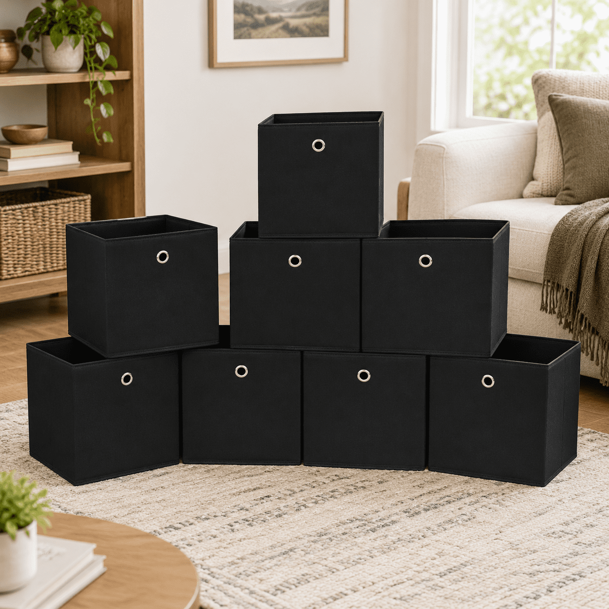 Cubing Language Black 8 Pack Foldable 11 Inch Fabric Cube Storage Baskets With Handles ...