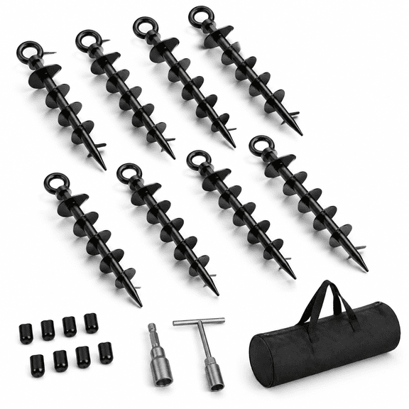 Black 8 Pack Spiral Trampoline Anchors Heavy Duty Ground Anchor Kit