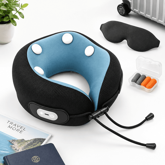 Black 8-Point Vibration Travel Neck with Heat and 3 Temperature Settings