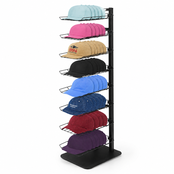 Black 8 Tier Metal Hat Rack Stand, Holds Up To 64 Caps For Home And Retail Use
