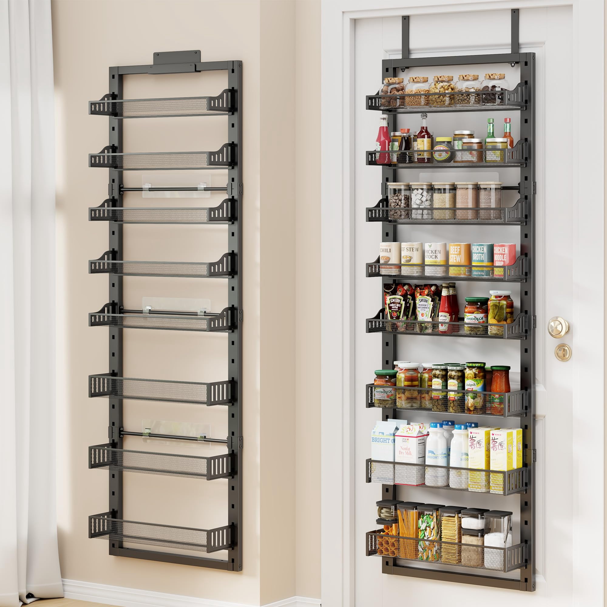 Storage Racks For Pantry Black 8 Tier Over The Door Or Wall Mount Metal Spice Rack Pantry ...