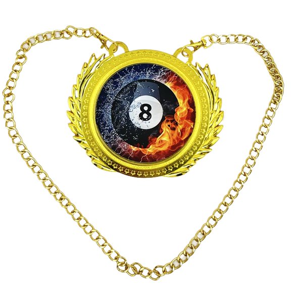 Black 8-ball Billiards Medal 6.3 X 5.5 Inches with Chain Pool Tournament Award, Heavyweight 0.82 lb Metal Medallion for Competitions & Gifts