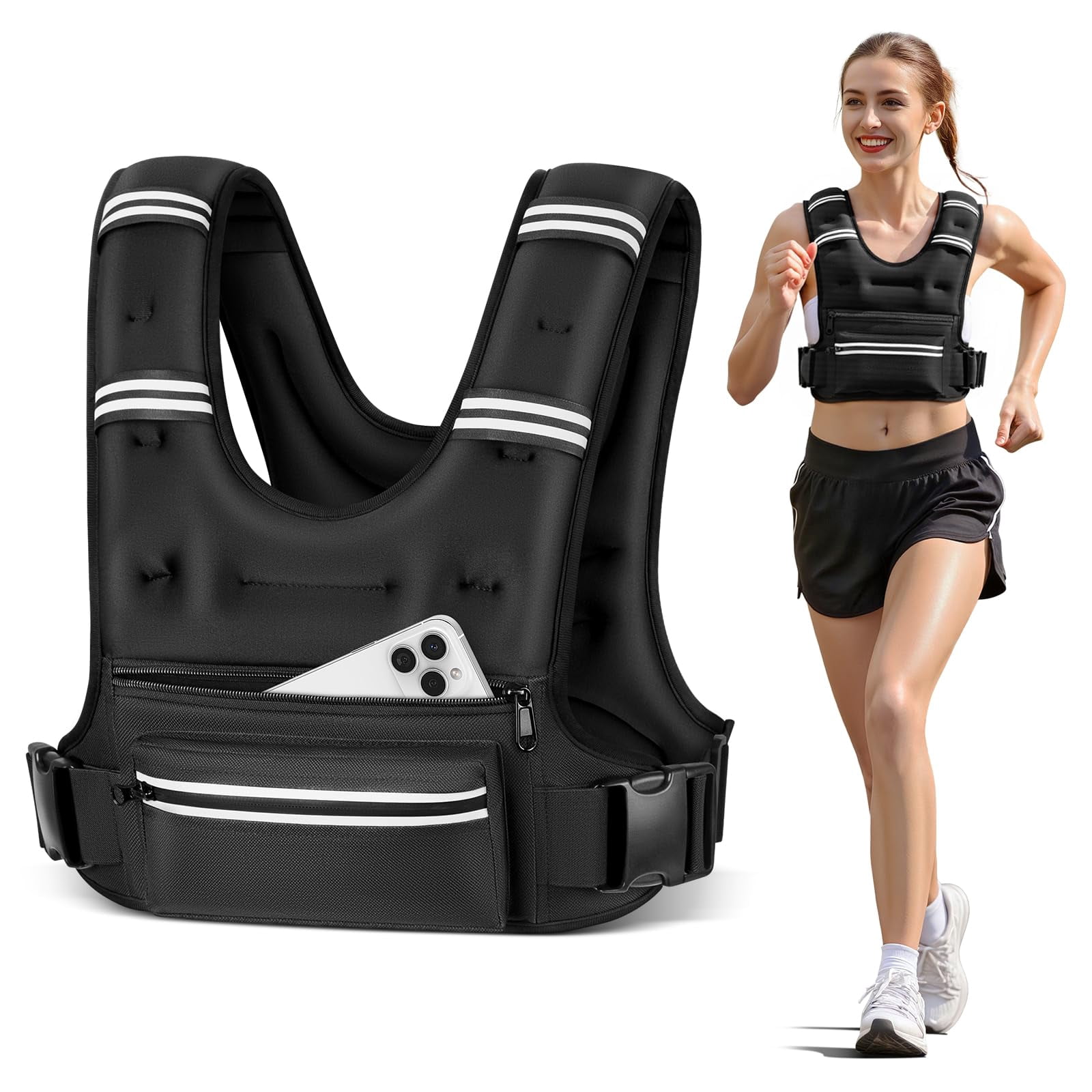 Black 8 lb Weighted Vest for Workout Running Walking
