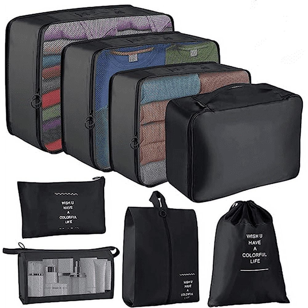 Black 8piece luggage organizer,Packing Cubes for Trave,Travel Cubes Set Foldable Suitcase