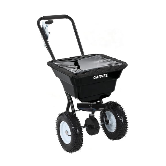 Black 80 LBS Walk Behind Broadcast Spreader, 12FT Spreading Width, 13in All-Terrain Wheels, Adjustable Flow Control Lawn Spreader for Grass Seed, Fertilizer, Salt, Ice Melt
