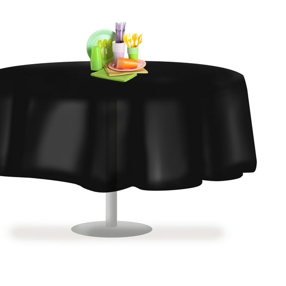 Black 84" Round 12 Pack Premium Disposable Plastic Tablecloth 84 Inch Round Table Cover By Grandipity