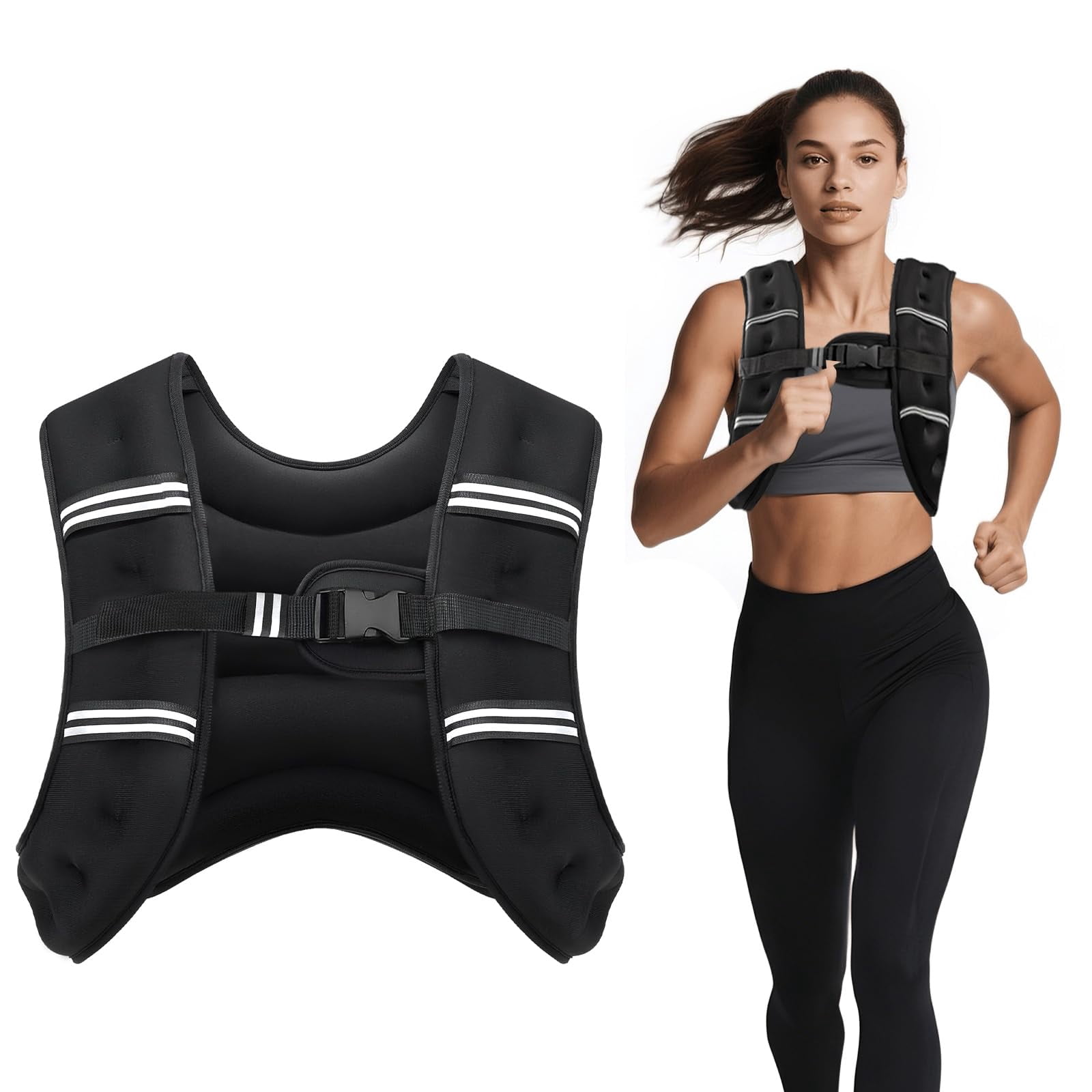 Black 8LB Weighted Vest For Workout Strength Running Fitness