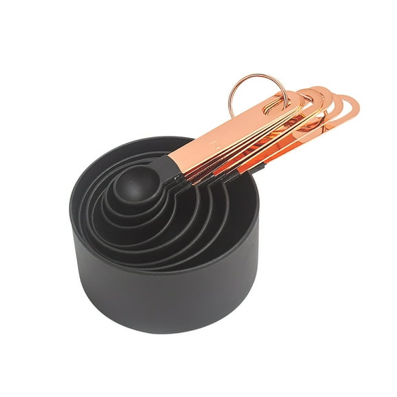 Black 8Piece Measuring Spoons And Cups Set Stainless Steel Handle With Plastic Measuring Cup Scale Marked Baking Tool For Kitchen Cooking Baking Dry Liquid Ingredients