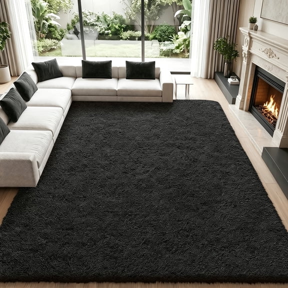 Pentantan 8ft x 10ft Shag Area Rugs, Fluffy Rug for Living Room Bedroom, Soft Plush Pile Indoor Carpet, Black