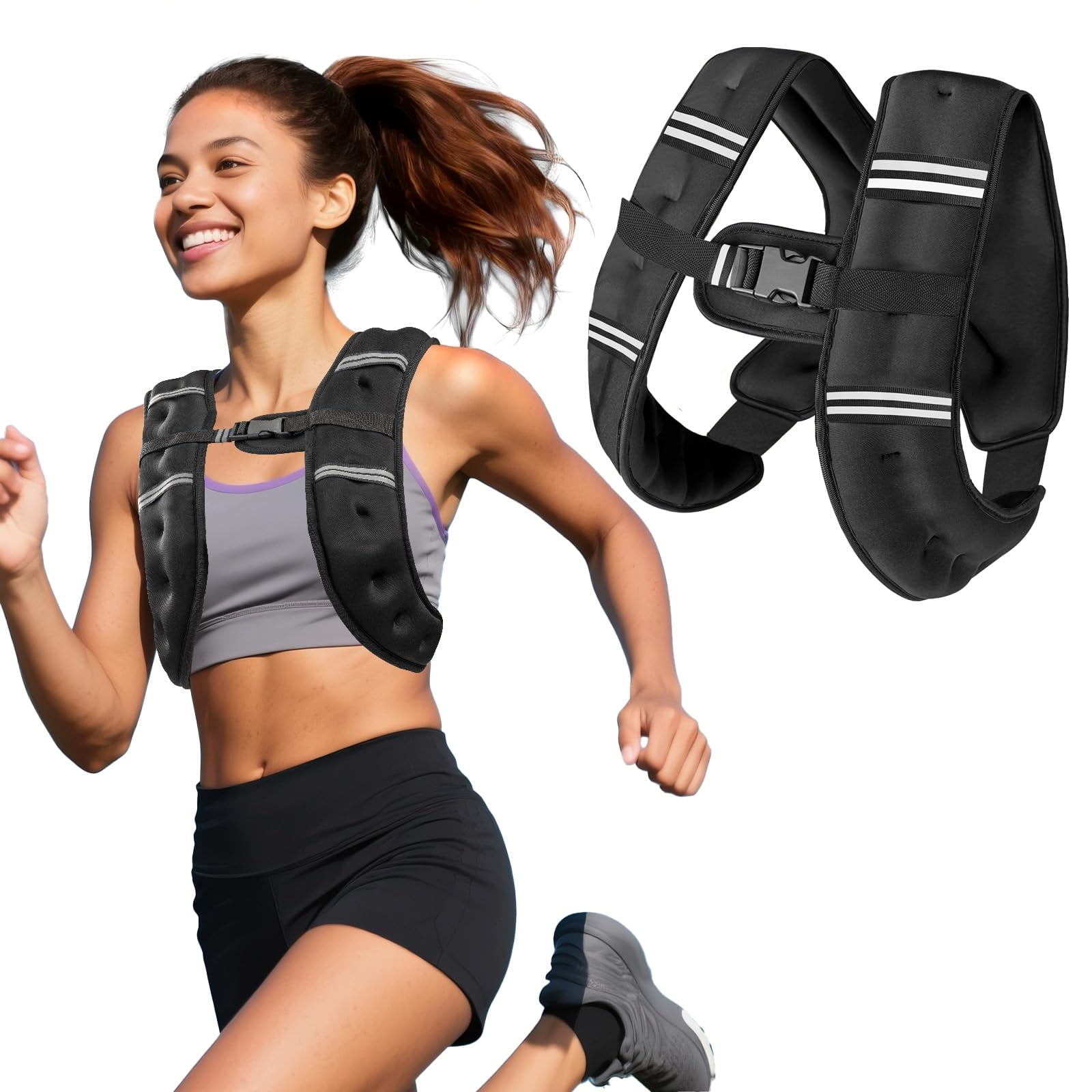 Black 8lb Weighted Vest for Workout Strength Running Fitness
