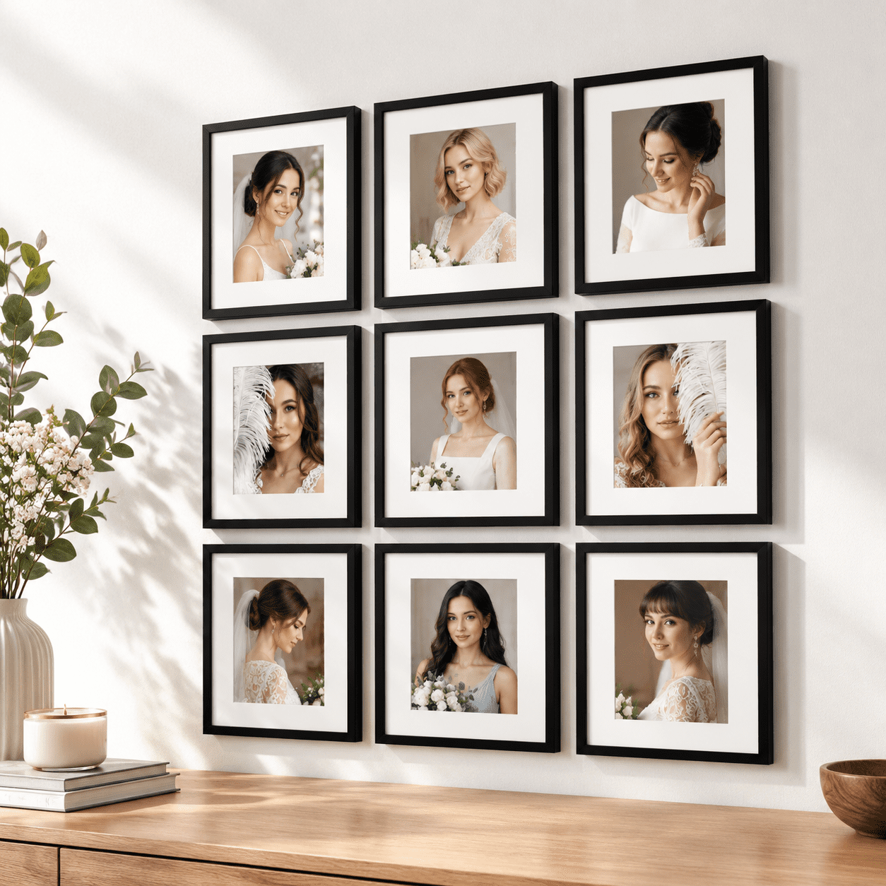 Black 8x10 Picture Frame, Set of 9, Displays 5x7 with Mat or Without ...
