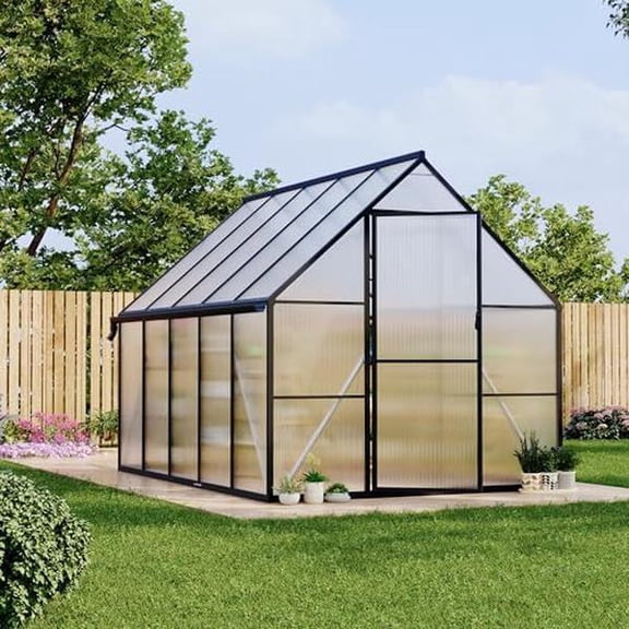 Black 8x10ft Aluminum Frame Polycarbonate Ventilated Outdoor Greenhouse