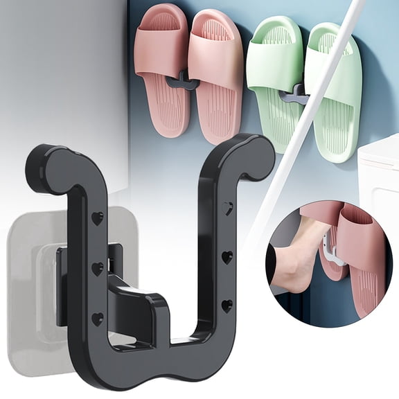Black 8x7 U Shaped Slipper Rack - Adhesive Wall Mount Shoe Organizer for Bathroom and Entryway