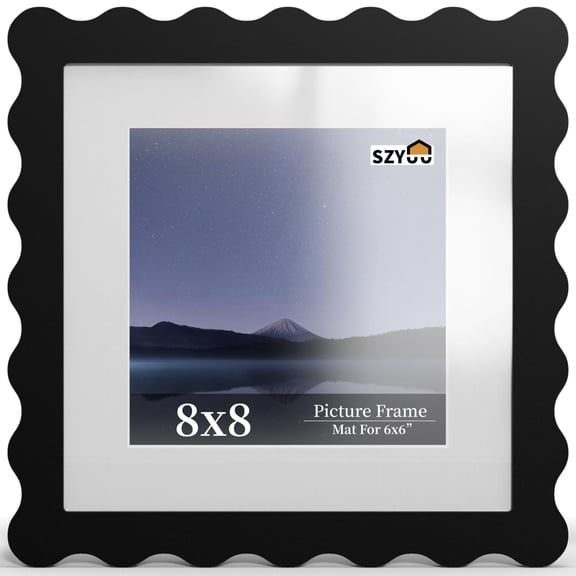 Black 8x8 in Wavy Picture Frame with Tabletop and Wall Mount Display