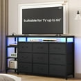 thumbnail image 1 of 9 Drawers Dressers with LED Lights & Powers Outlets, 53" TV Stand Dresser for 60 Inch TV, Entertainment Center with Drawers & Open Shelves for Living Room, Bedroom, PU Black, 1 of 8