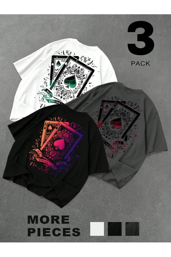 Black-9 Mens Oversized Retro Ace Playing Card Graphic T-Shirt 3-Pack