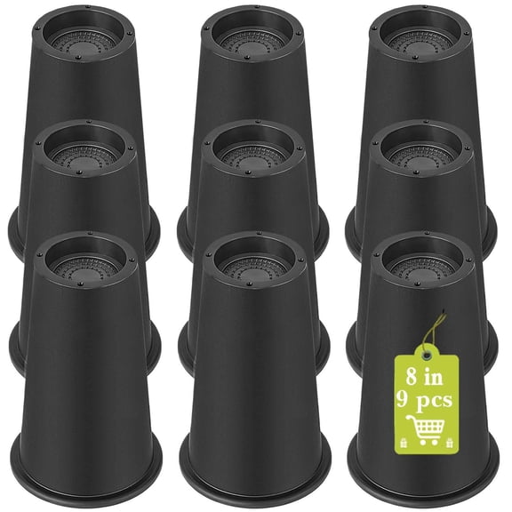 Black 9 Pack Furniture Risers 8 Inch Heavy Duty Round Leg Lifts For Bed Sofa Table Cabinet Non-Slip