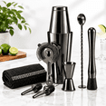 Cocktail Bar Collection Black 9-Piece Stainless Steel Cocktail Shaker Set with Strainer and ...