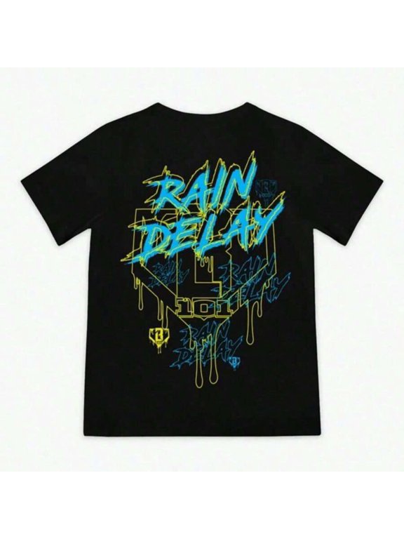 Black 9 Rain Delay Drip Graphic Tee - Bold Neon Melt Design Unisex Streetwear Crew Neck T-Shirt