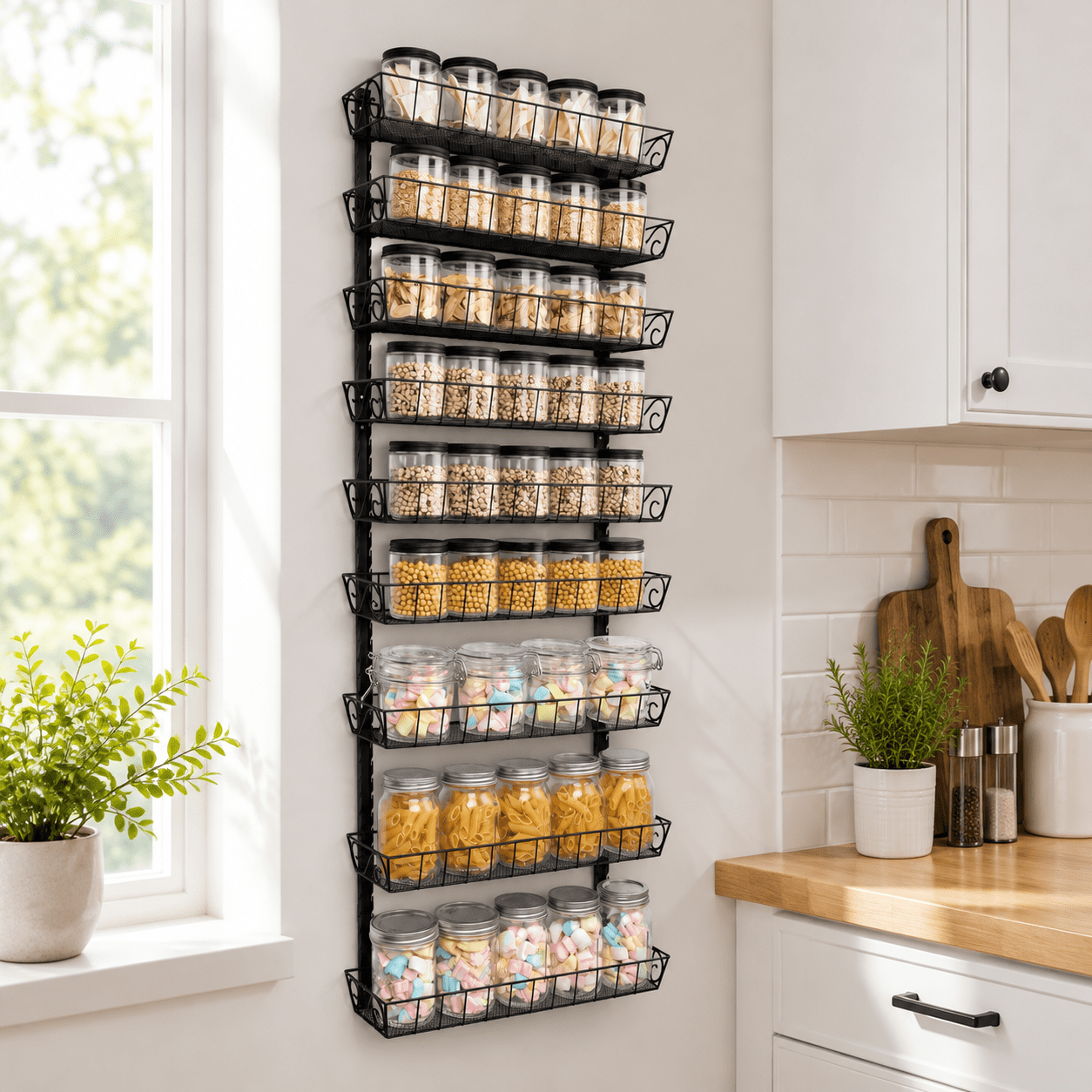 Black 9-Tier Wall Mount Spice Rack Organizer, Adjustable Dual-Use ...