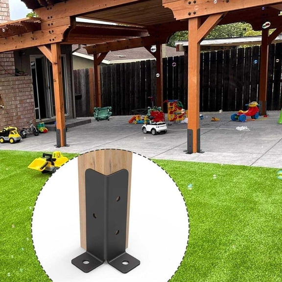 Black 90 Degree Corner Post Brackets, 1.5 inch Heavy Duty Galvanized Steel Wood Post Base Anchor for Fence, Pergola and Deck Support