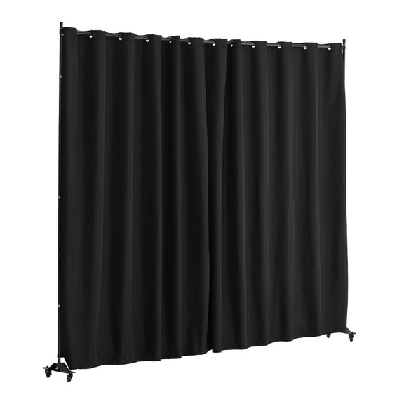 96" W x 120" H Black Portable Room Divider on Wheels - Folding Privacy Screen Panel with Curtain for Office, Bedroom, Dining Room, Study