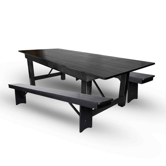 Black Straight Leg Farm Table Dining Set with 2 Benches by Chivari