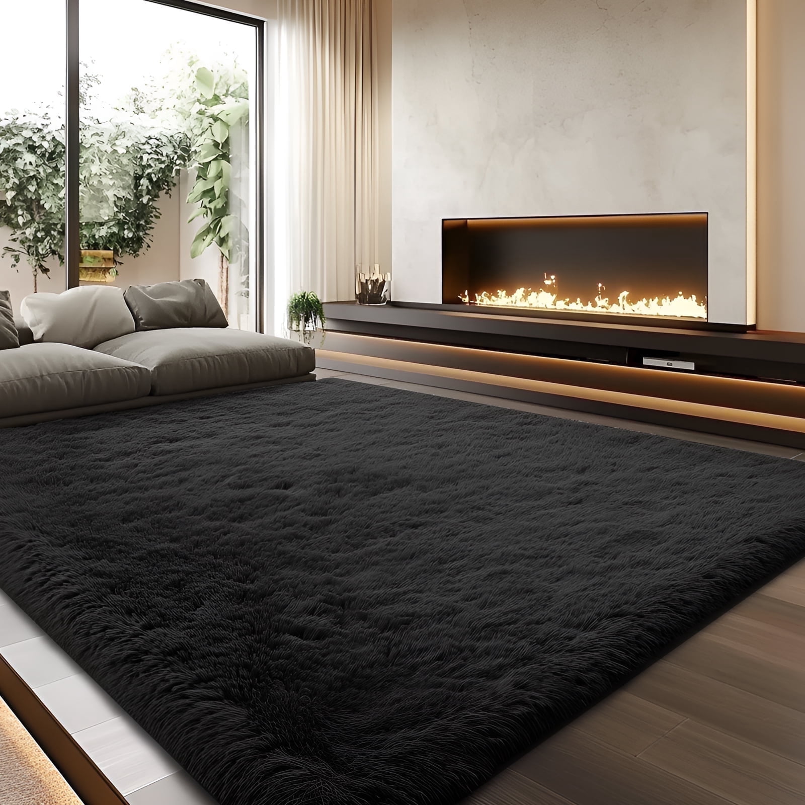 Pentantan Shag Area Rugs, 9ft x 12ft Soft Fluffy Indoor Carpet for Living Room Bedroom Decor, Black