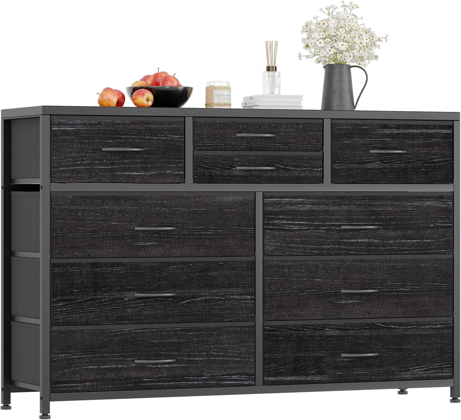 Black-A Dresser TV Stand with 10 Drawers Media Console Table ...