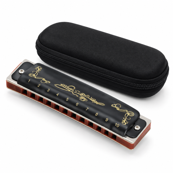 Black-A Key of A 10 Hole 20 Tone Diatonic Harmonica Mouth Organ for Adults and Students