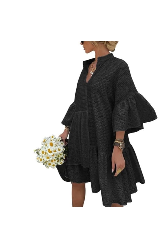 Black A-Line Ruffle Sleeve Mini Dress | The Urban Clothing Shop™