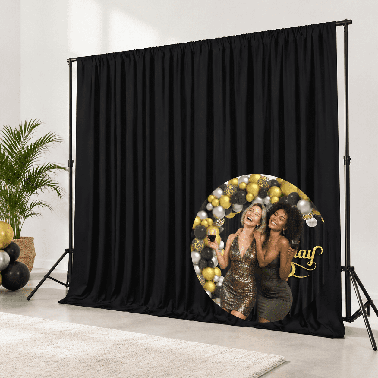 Studio Current Backdrop Black A Photo Studio Backdrop Curtain Set, 5ft x 7ft Polyester Fabric ...