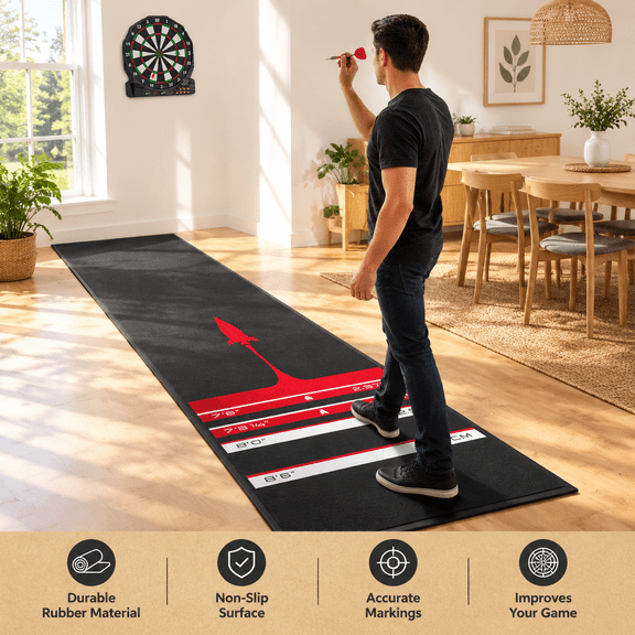 Black A Professional Rubber Dart Mat 118"x24" Regulation Tournament Floor Mat