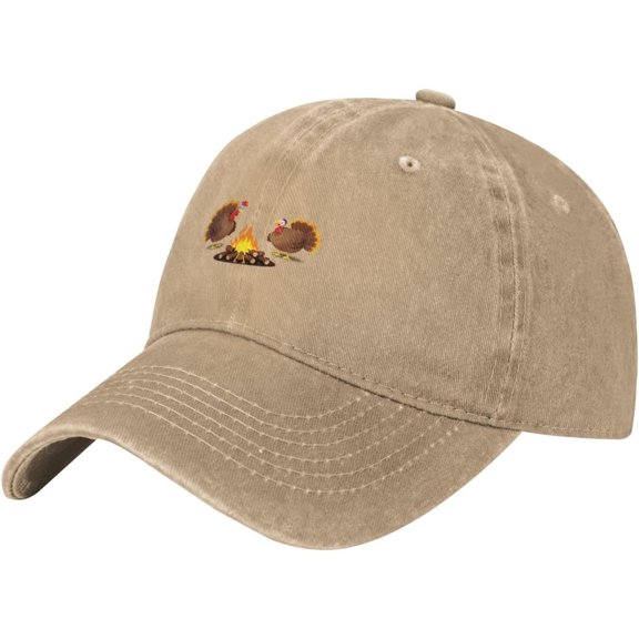 Black A Turkey Roasting on a Campfire Pattern Washed Cowboy Baseball Cap for Adults - Stylish and Breathable Hat