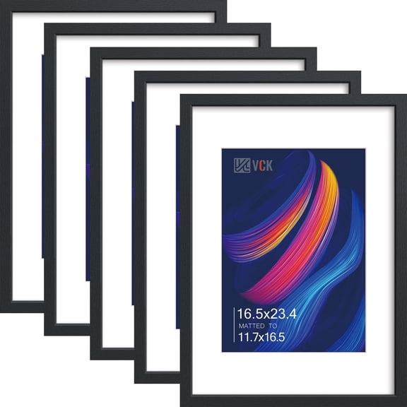 Black A2 5 Pack Picture Frames with A3 Mat for Gallery Wall Display