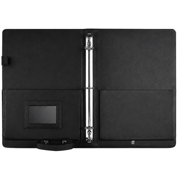 Leather 3 Ring Binder A4 Folder Organizer, PU Leather Portfolio with Elastic Closure, Multi-Pocket Document Holder for Music Business
