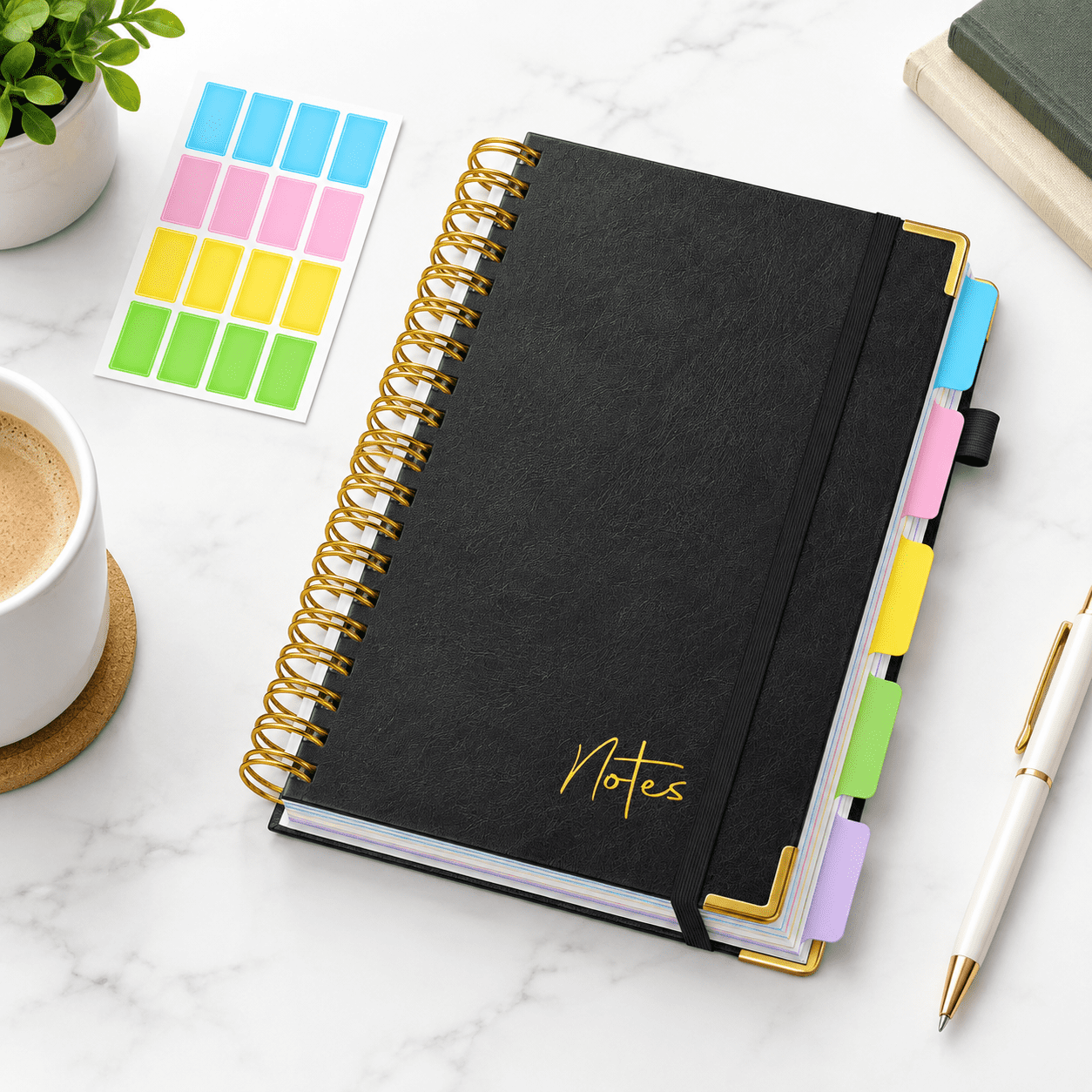 Sujce Notebook Black A5 Hardcover Leather 5 Subject College Ruled Spiral Notebook ...
