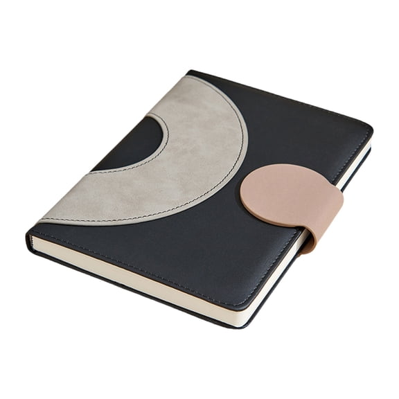Black A5 Leather Journal Notebook, Thicks Lined Notepad with Two Tone Cover for Office Use