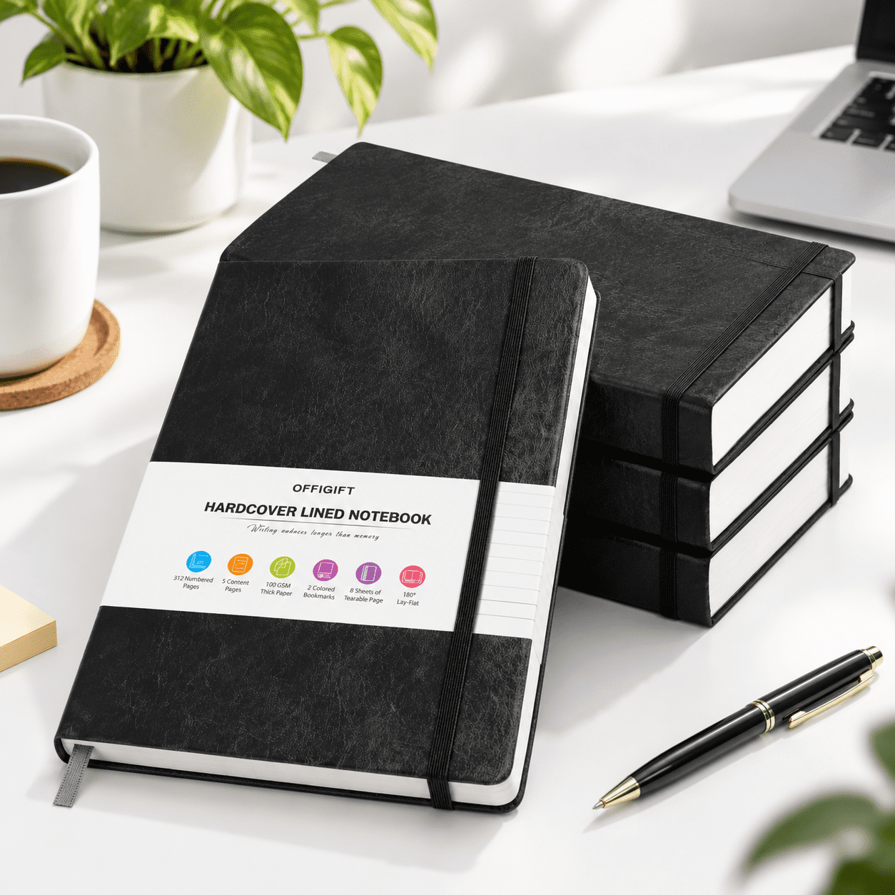 Black A5-Ruled College Ruled Notebook Bulk Set, 5 Pack, 312 Numbered ...