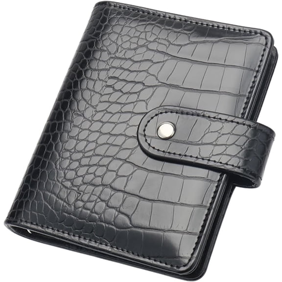 Black A7 Binder Wallet Cash Envelopes Budget 4.7" x 5.7" Crocodile Faux Leather Notebook Cover 6 Rings Folders for Planner Organizer Traveller Journal(Black Crocodile)