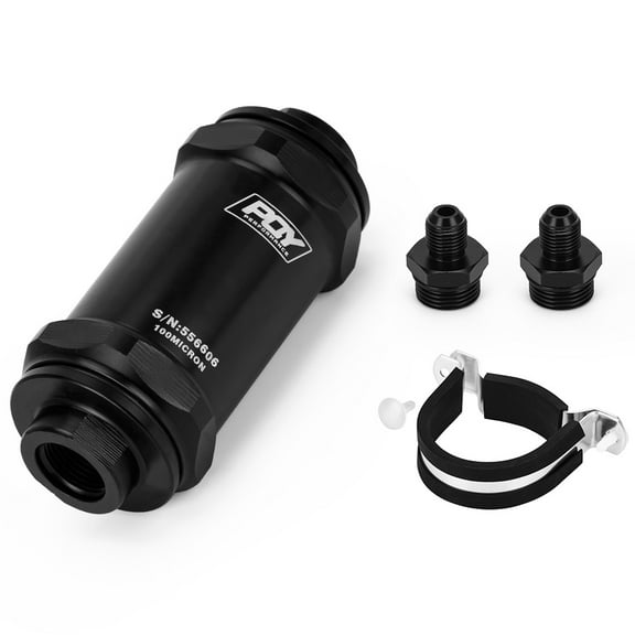 Black AN6 Fitting - WX, E85, Ethanol Inline Fuel Filter with 100 Micron Stainless Steel Element and WX Sticker