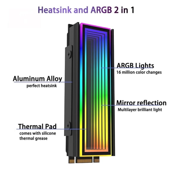 M.2 2280 SSD ARGB Infinity Mirror Heatsink - 5V 3-Pin Addressable RGB, Aluminum Alloy Cooler with Daisy-Chain Sync for NVMe Solid State Drives
