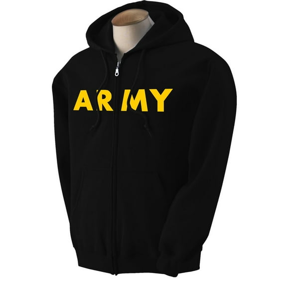 Black ARMY Full-Zip Hooded Sweatshirt with gold print