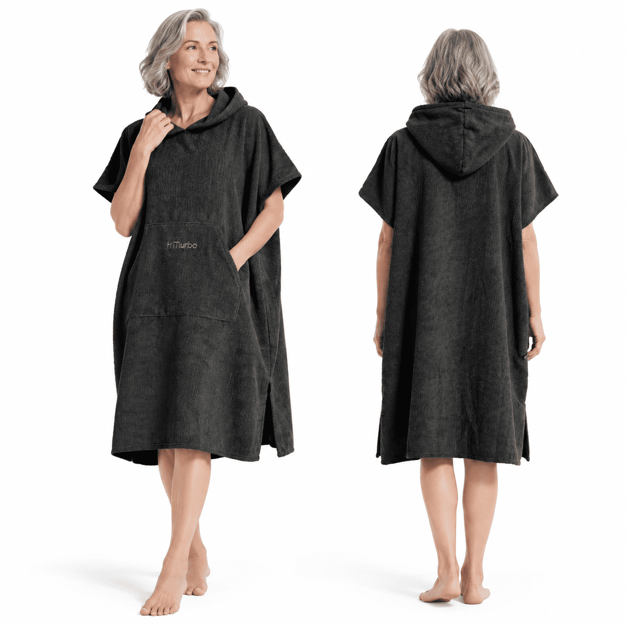 Surfer Changing Robe Black Absorbent Quick-Dry Hooded Beach Towel Surf Poncho Changing Robe ...