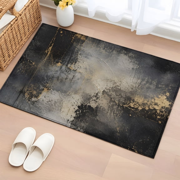 Black Abstract 2'x3' Washable Rug, Vintage Mottled Ombre Modern Simple Art Non-Slip Soft Doormat Area Rugs for Entrance Bathroom Bedsides, Front Doormat Carpet for Kitchen Bedroom, Entryway Floor Mat