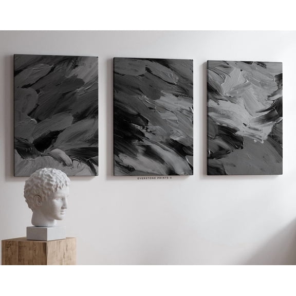 Black Abstract Acrylic Poster Modern Abstract Art Neutral Gallery Brushstrokes Art, Poster Only