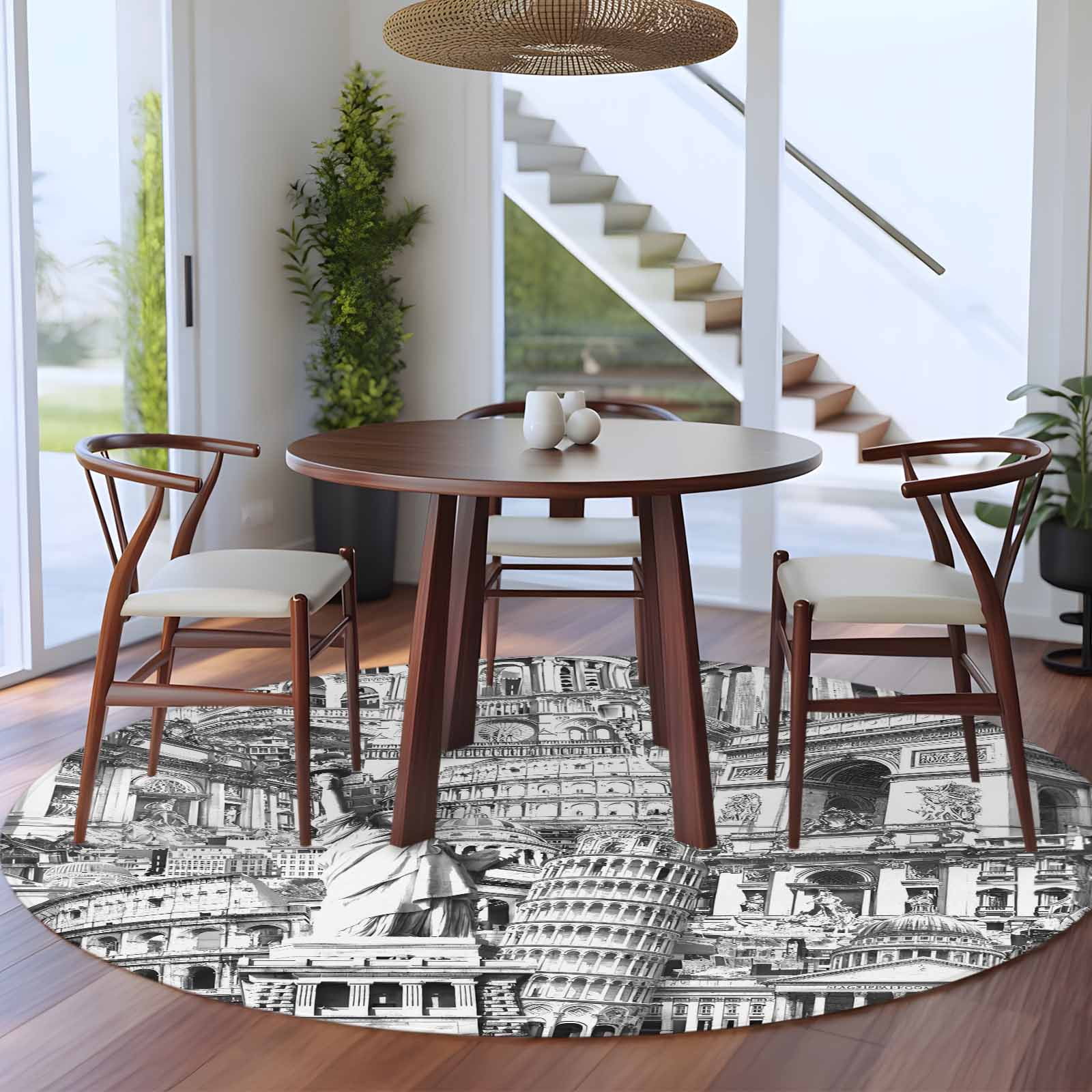 Black Abstract Art 5ft Round Rug for Dining Table for 4 People Under ...