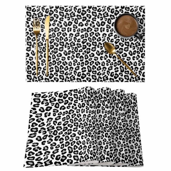 Black Abstract Art Placemats Set of 8, Elegant Modern Art Luxury Placemats for Dining Table, Place Mats for Kitchen Tabletop, Waterproof Wipeable Dining Table Mats Set